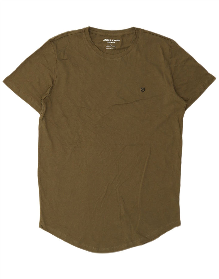 Jack & Jones Mens Premium Camiseta Top Grande Algodão Cáqui
