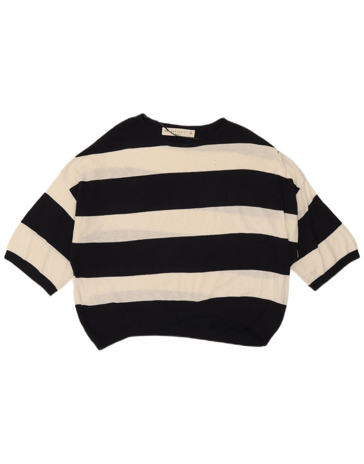 Zara blusa feminina oversized manga 1/2 top Reino Unido 12 listrado branco médio