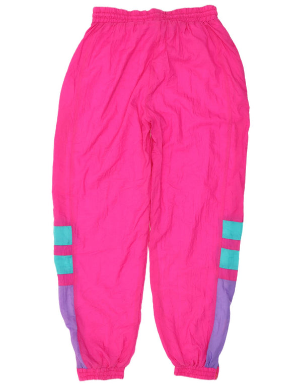 Calça de treino feminina vintage Joggers UK 14 grande bloco colorido rosa
