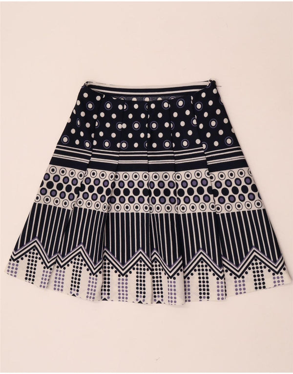 Saia plissada feminina vintage W28 médio azul marinho geométrico