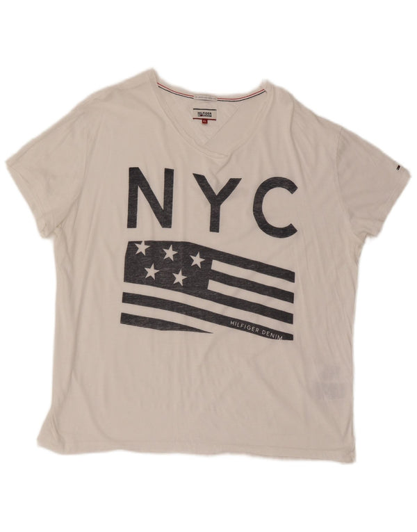 Tommy Hilfiger Camiseta masculina gráfica Top XL algodão branco