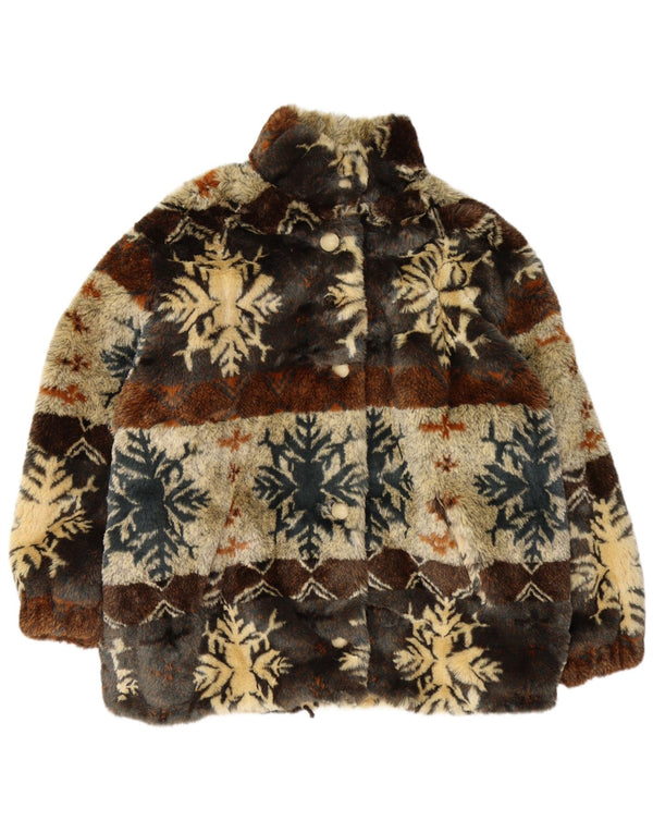 Casaco feminino vintage solto de pele sintética UE 46 XL marrom Fair Isle Modacryl