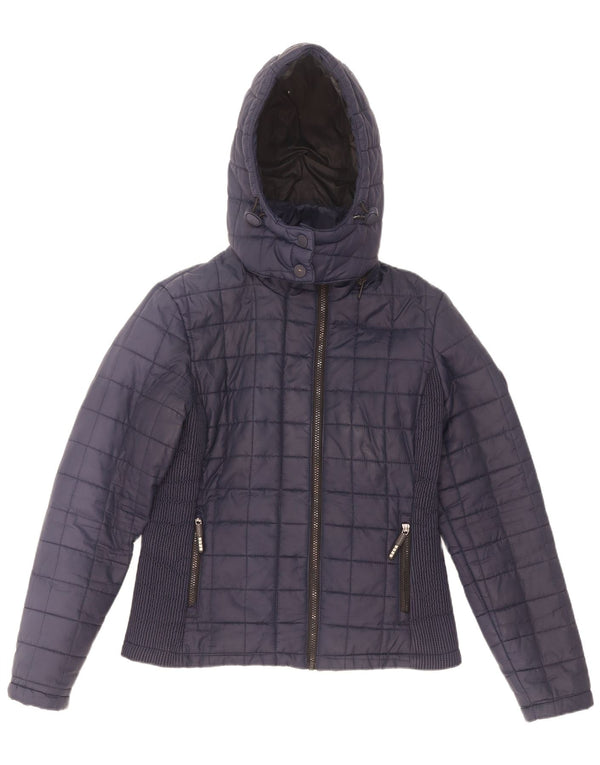 Jaqueta acolchoada com capuz feminina Superdry UK 12 poliéster azul marinho médio
