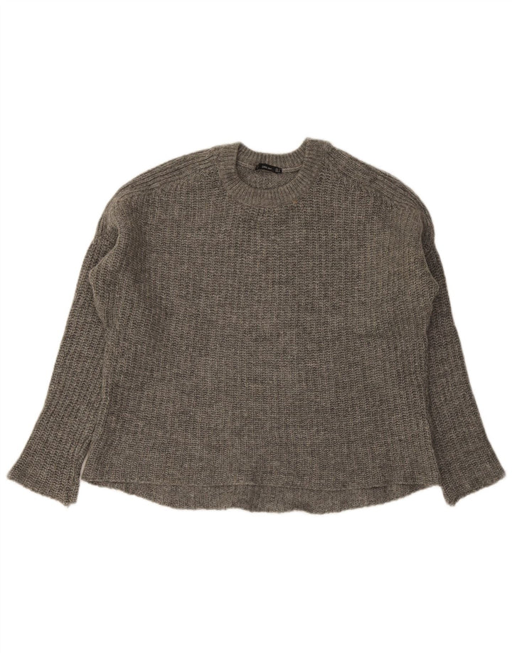 Zara Suéter feminino oversized com gola redonda Reino Unido 14 cinza médio