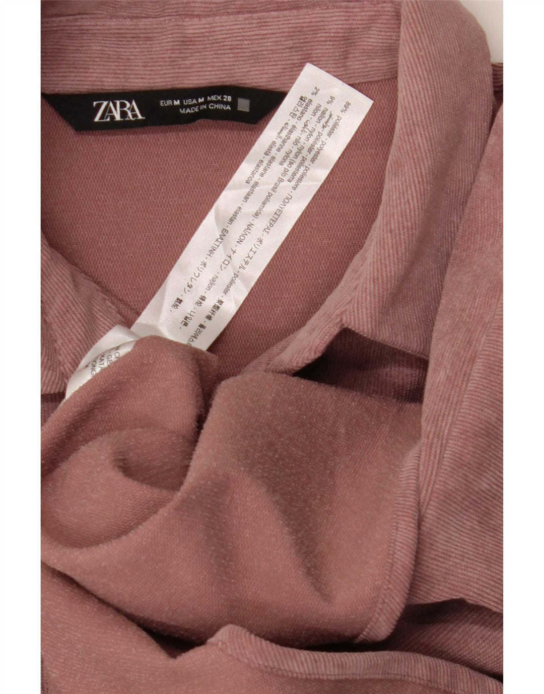 Camisa masculina de veludo cotelê Zara Loose Fit médio rosa poliéster