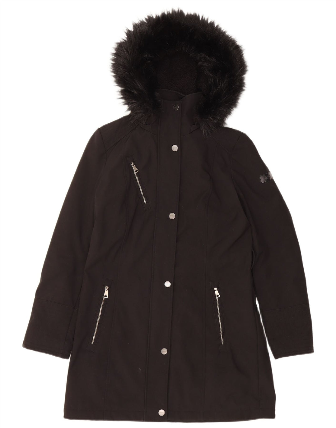 Jaqueta parka feminina com capuz Dkny UK 10 poliéster preto pequeno