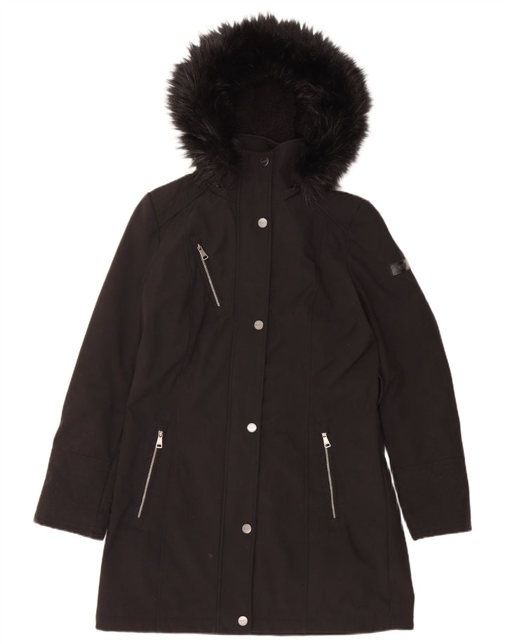 Jaqueta parka feminina com capuz Dkny UK 10 poliéster preto pequeno