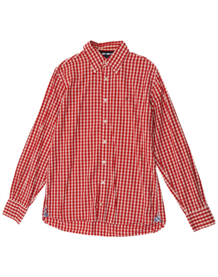 Camisa masculina Tommy Hilfiger média vermelha xadrez algodão
