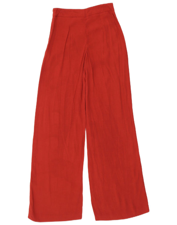 Zara Calça feminina casual de perna larga XS W24 L34 viscose vermelha