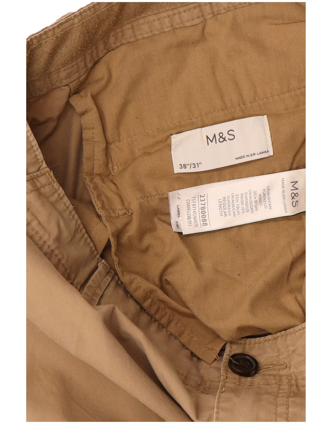 Calça cargo reta masculina Marks & Spencer W38 L31 algodão marrom