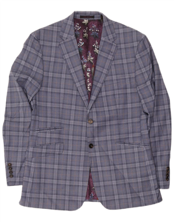 Jaqueta blazer masculina Ted Baker com 2 botões UK 42 XL azul xadrez lã