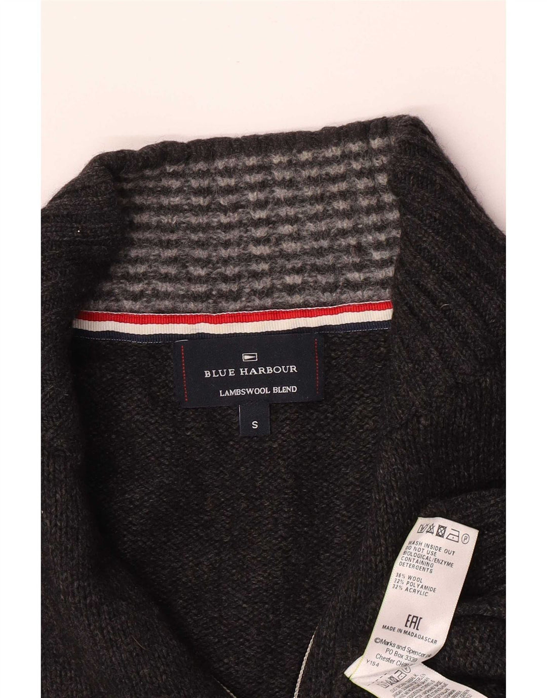 Suéter masculino Marks & Spencer Blue Harbor com zíper e gola pequena cinza