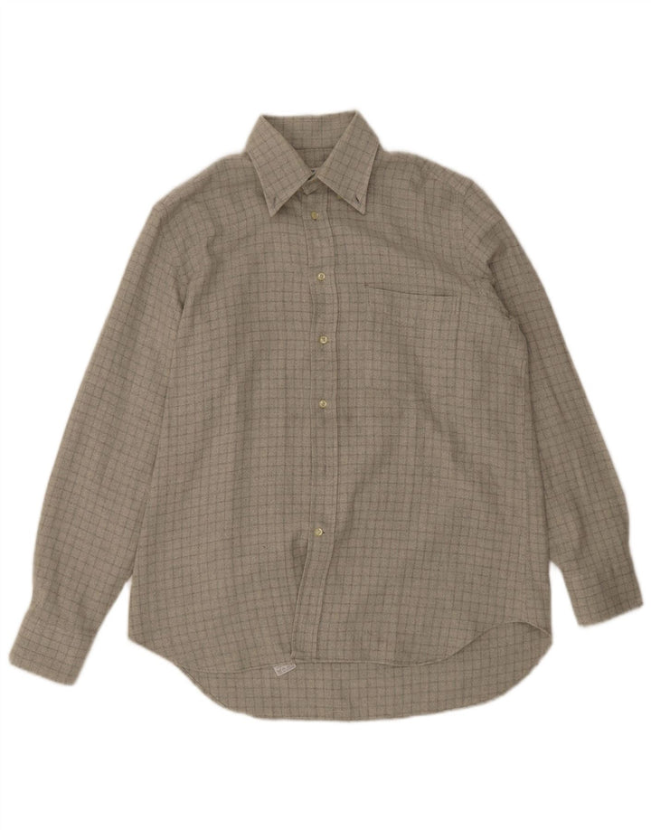 Camisa masculina de flanela Boggi tamanho 39 15 1/2 algodão xadrez cinza médio