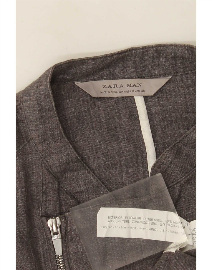Jaqueta utilitária masculina Zara UK 36 linho cinza médio