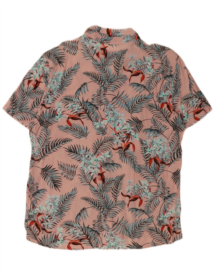 Camisa masculina de manga curta PULL & BEAR XL rosa floral viscose havaiana