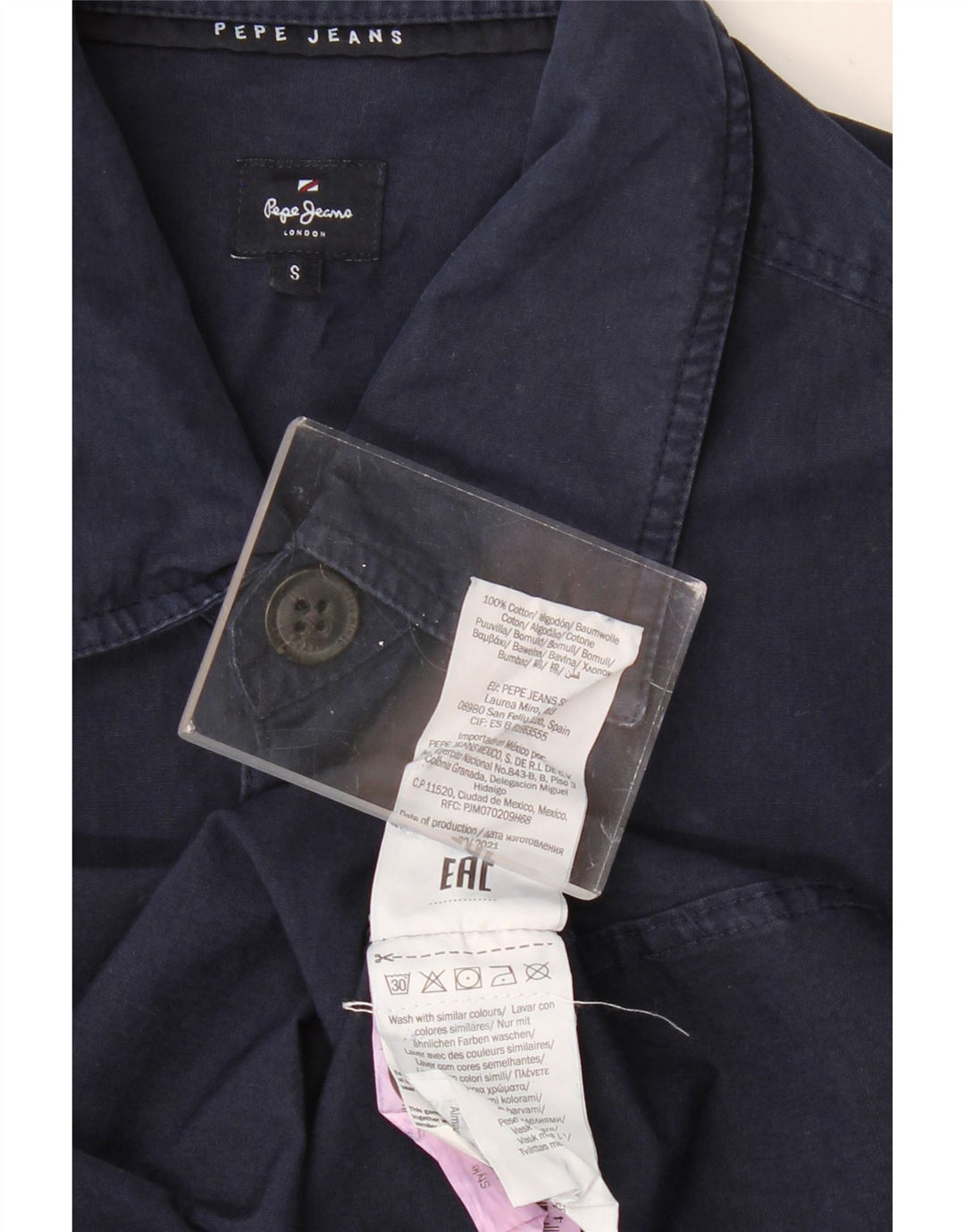 Camisa gráfica masculina PEPE JEANS pequena algodão azul marinho