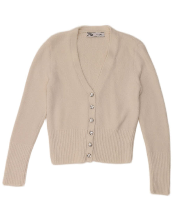 Suéter Zara Feminino Crop Cardigan Reino Unido 12 Médio Branco