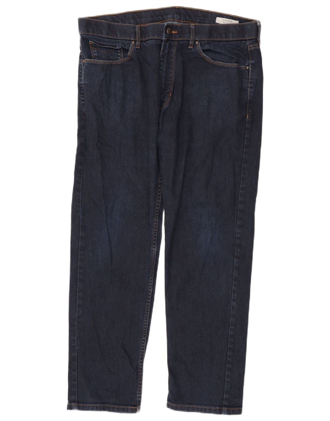 Jeans cônicos masculinos Marks & Spencer W36 L29 algodão azul marinho