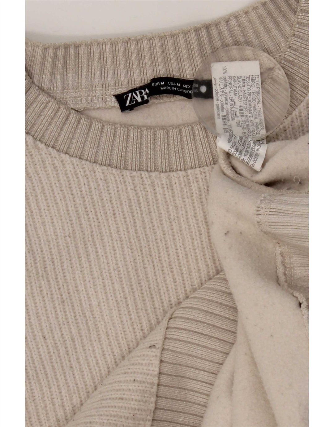 Zara Suéter feminino com gola redonda, Reino Unido 14 Médio Off White Poliéster