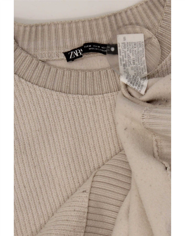 Zara Suéter feminino com gola redonda, Reino Unido 14 Médio Off White Poliéster