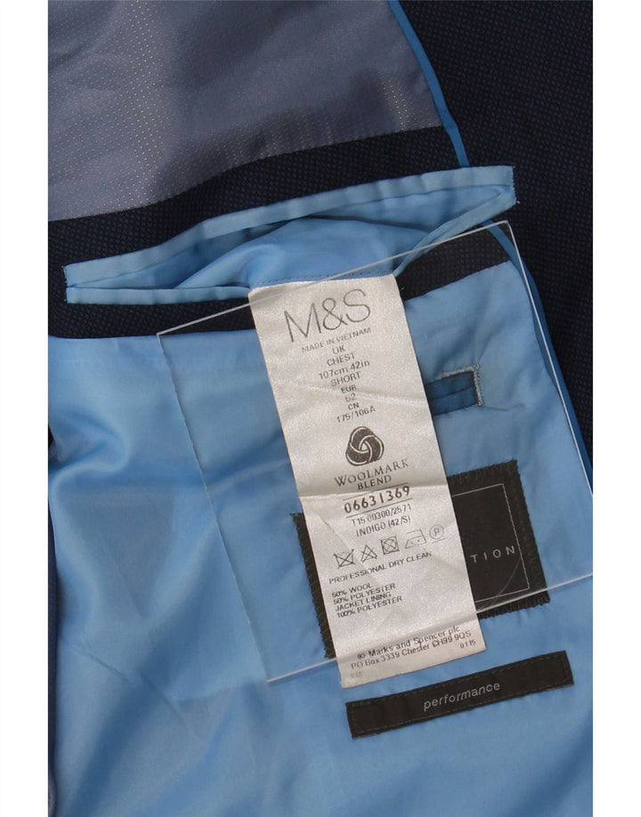 Jaqueta blazer masculina de 2 botões Marks & Spencer Reino Unido 42 grande lã azul marinho