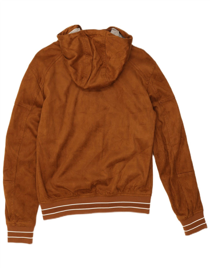 Jaqueta bomber masculina com capuz Zara UK 36 poliéster marrom pequeno