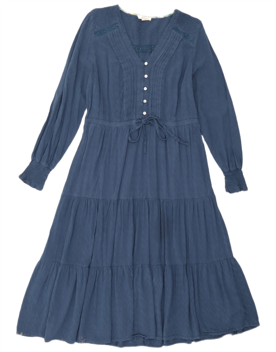 Vestido feminino branco de manga comprida em camadas UK 12 viscose azul médio