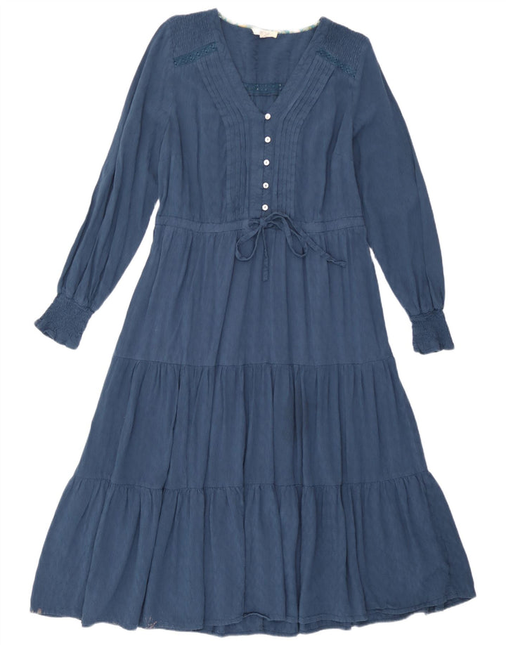 Vestido feminino branco de manga comprida em camadas UK 12 viscose azul médio