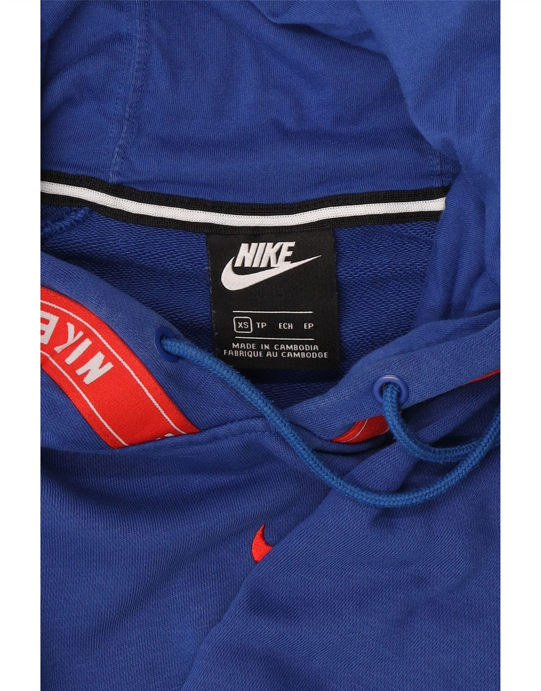 NIKE Womens Oversized Graphic Hoodie Jumper UK 6 XS Blue Cotton Vintage Nike and Second-Hand Nike from Messina Hembry 