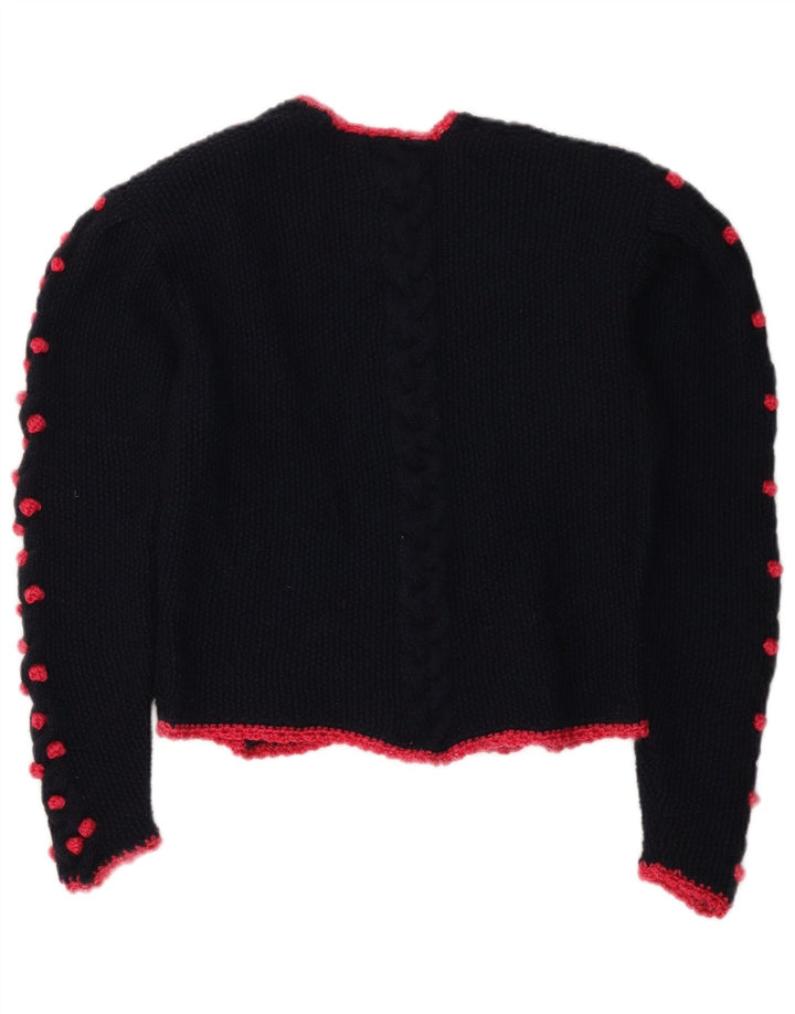 Suéter cardigã vintage feminino UK 14 azul marinho médio