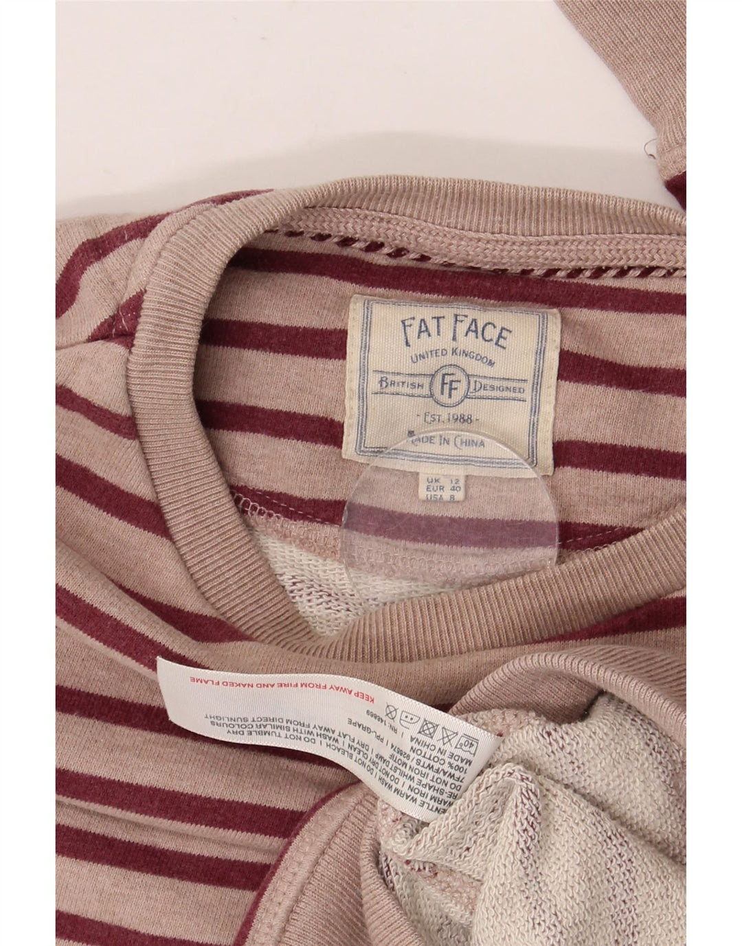 Suéter feminino oversized FAT FACE Reino Unido 12 listrado rosa médio