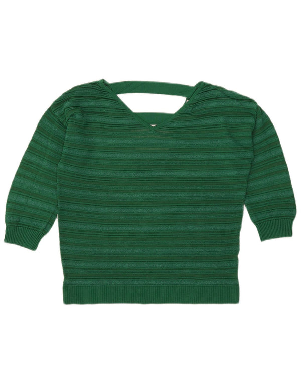 Suéter feminino Marella com decote em V e listrado verde médio UK 12