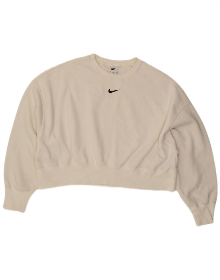 NIKE Womens Crop Oversized Sweatshirt Jumper UK 14 Médio Algodão Branco