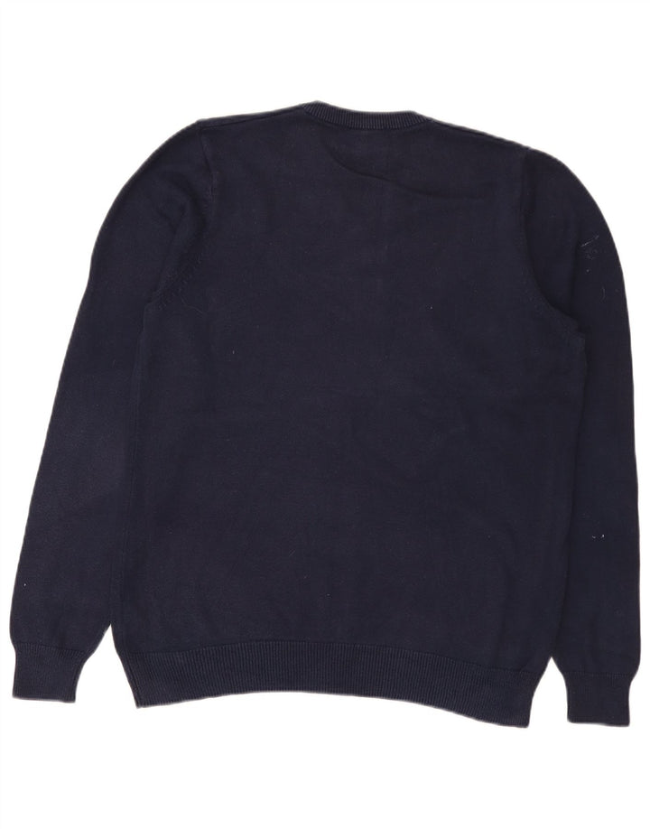 Suéter masculino Marks & Spencer com decote em V, algodão azul marinho médio
