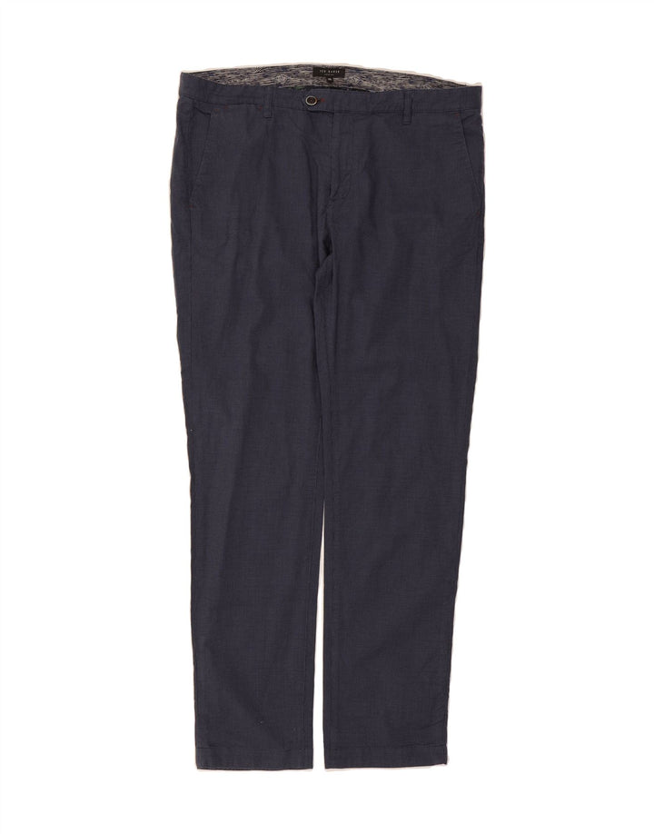 TED BAKER Mens Slim Suit Trousers W38 L33 Blue Check Cotton Vintage Ted Baker and Second-Hand Ted Baker from Messina Hembry 