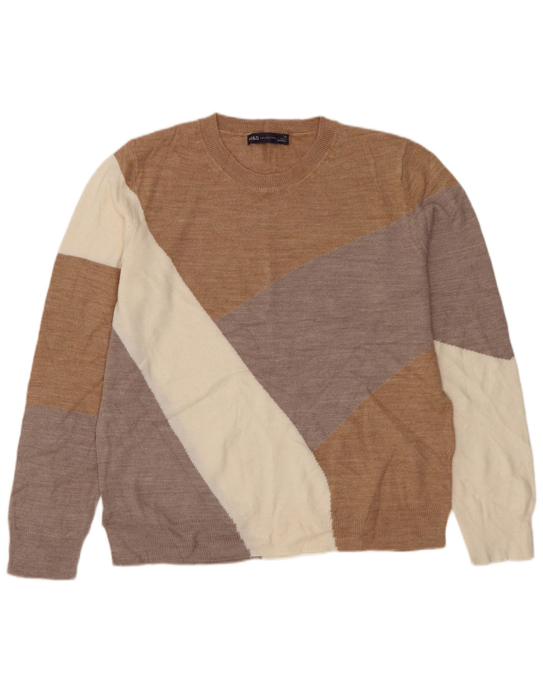 Suéter feminino MARKS & SPENCER com gola redonda Reino Unido 12 marrom médio