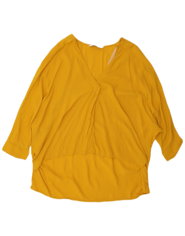 Zara blusa feminina manga 3/4 oversized top UK 14 médio amarelo