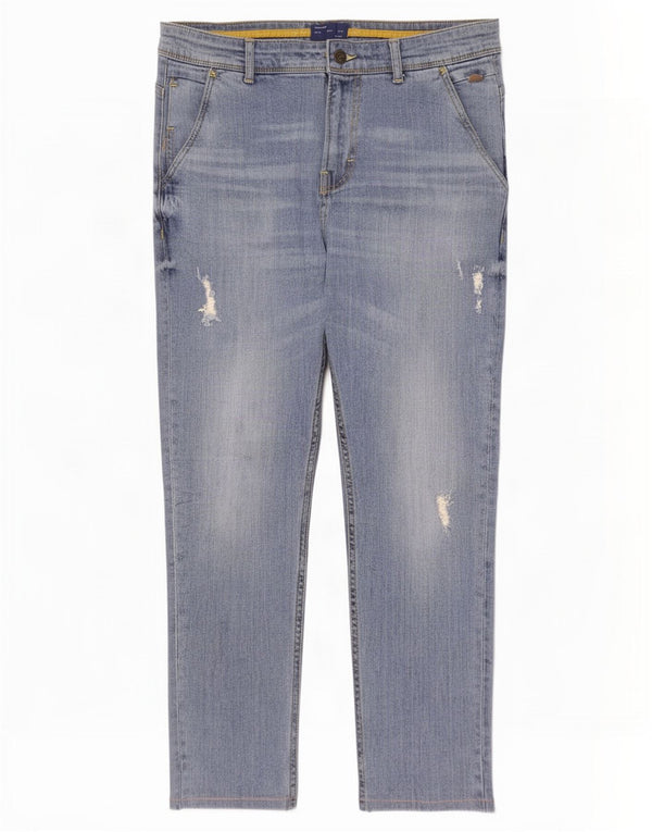 Zara Jeans masculino cortado desgastado UE 42 grande W32 L26 algodão azul