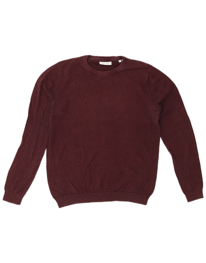 JACK & JONES Mens Crew Neck Jumper Sweater Medium Burgundy Cotton