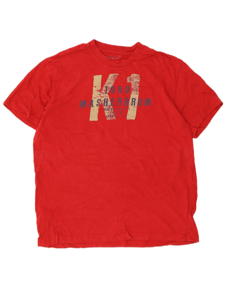 Camiseta masculina EDDIE BAUER com estampa gráfica grande de algodão vermelho