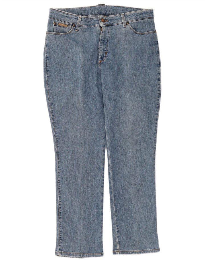 Jeans retos femininos Wrangler W34 L28 algodão azul
