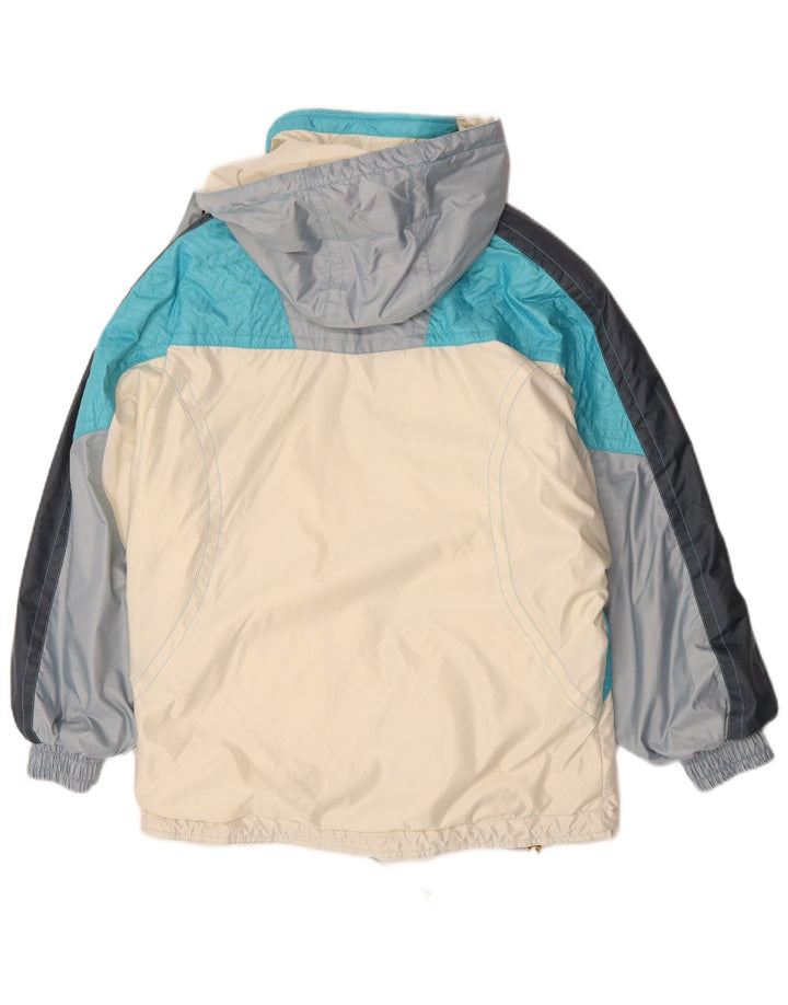 Jaqueta de esqui com capuz para mulheres vintage EU 42 grande poliéster azul Colourblock