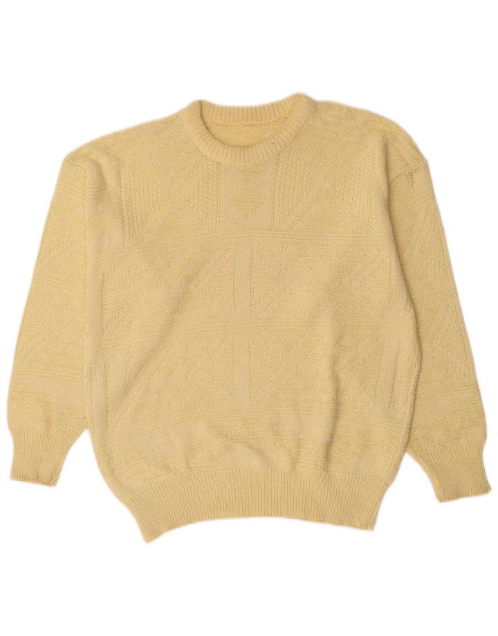 Suéter vintage masculino com gola canoa grande amarelo