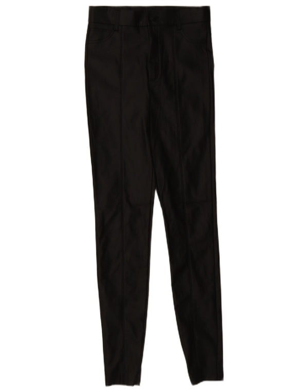 Zara Calça feminina skinny de couro sintético pequena W26 L29 poliéster preto