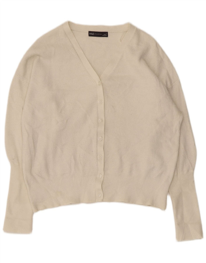 Suéter cardigã feminino Marks & Spencer Reino Unido 14 viscose bege médio
