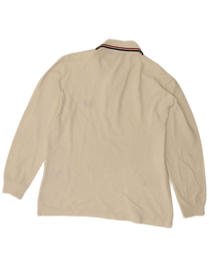 Camisa polo masculina de manga comprida Fred Perry pequena de algodão branco