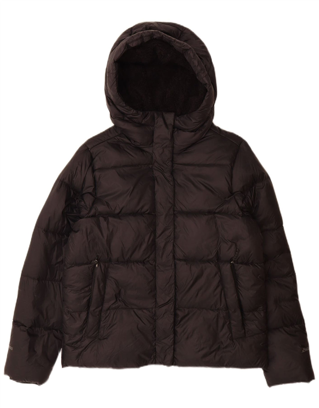 Jaqueta feminina acolchoada com capuz Eddie Bauer Reino Unido 14 nylon preto médio