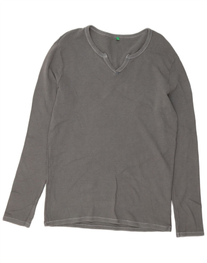Top masculino Benetton manga comprida grande algodão cinza