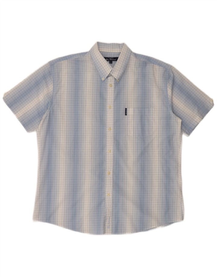 Camisa masculina de manga curta Ben Sherman 4XL algodão guingão azul