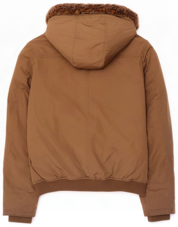 Tommy Hilfiger Jaqueta feminina acolchoada com capuz Reino Unido 14 Nylon marrom grande